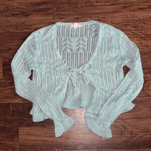 It's Our Time Light Blue Open-Knit Cardigan